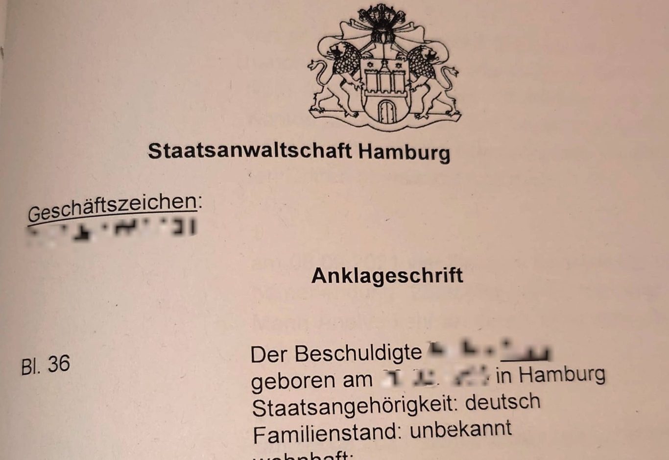 Anklageschrift der Staatsanwaltschaft Hamburg anonymisiert Anonymisierte Anklageschrift der Staatsanwaltschaft Hamburg